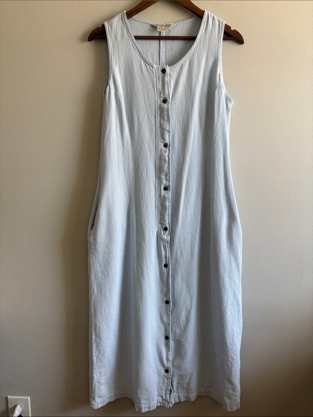 Royal Robbins Light Blue 100% Cotton Button Front Midi Dress L Pockets
